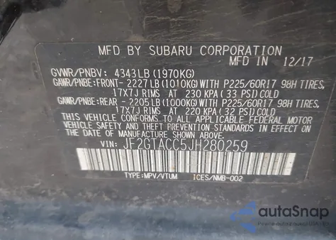 2018 Subaru Crosstrek 2.0I Premium from USA, damaged, VIN JF2GTACC5JH280259